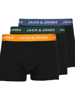 Lot de 3 Boxers classique en coton noirs unis coupe fermée et ceinture colorée