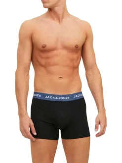 Lot de 3 Boxers classique en coton noirs unis coupe fermée et ceinture colorée