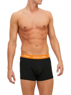 Lot de 3 Boxers classique en coton noirs unis coupe fermée et ceinture colorée