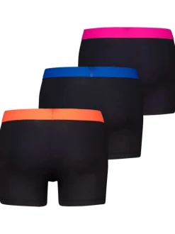 Lot de 3 Boxers classique en coton noir uni avec tailles élastiquées colorées