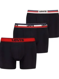 Lot de 3 Boxers classique en coton noir unis avec tailles élastiquées rayées
