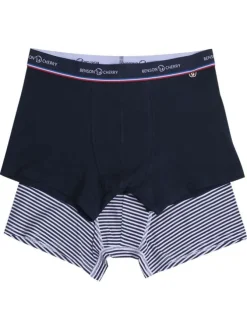 Lot de 2 boxers classiques en coton blanc et marine unis avec nom de la marque