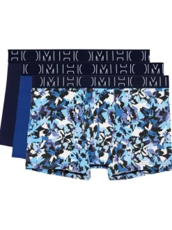 Lot de 3 boxers classiques en coton bleu avec un imprimé fleurs abstraits