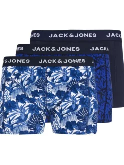 Lot de 3 boxers classiques en coton bleus à imprimé tropical et fleuri