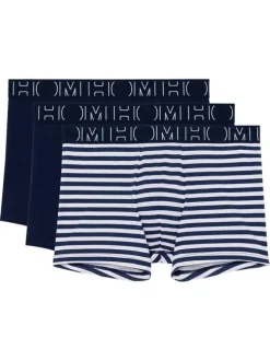 Lot de 3 boxers classiques en coton bleus marine rayés et à coupe fermée