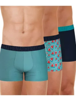 Lot de 3 boxers classiques en coton bleus unis et imprimés à coupe fermée
