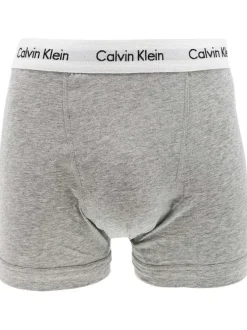 Lot de 3 Boxers classiques en coton gris unis coupe fermée avec ceinture blanche