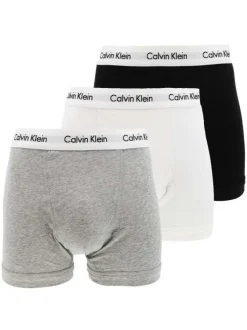 Lot de 3 Boxers classiques en coton gris unis coupe fermée avec ceinture blanche