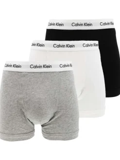 Lot de 3 Boxers classiques en coton gris unis coupe fermée avec ceinture blanche