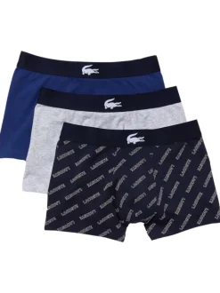 Lot de 3 boxers classiques en coton marine, gris et bleu coupe fermée