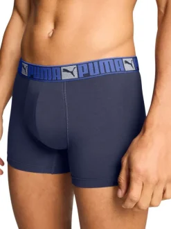 Lot de 2 boxers classiques en coton marine unis pourvus d'une taille élastiquée