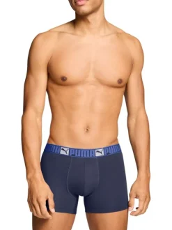 Lot de 2 boxers classiques en coton marine unis pourvus d'une taille élastiquée