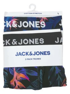 Lot de 2 boxers classiques en coton mélangé noir à coupe fermée avec des motifs