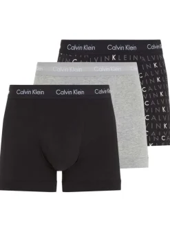 Lot de 3 Boxers classiques en coton multicolores unies avec nom de la marque
