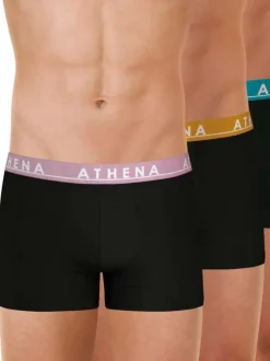 Lot de 3 boxers classiques en coton noirs unis à ceintures tricolores