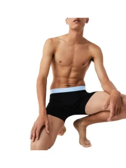 Lot de 3 Boxers classiques en coton noirs unis coupe fermée avec ceintures colorées