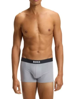 Lot de 3 boxers classiques en coton tricolores unis à ceintures noires