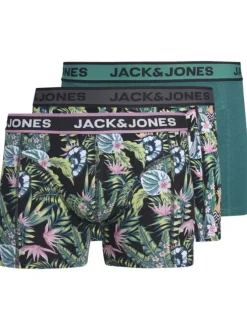 Lot de 3 boxers classiques en coton verts à coupe fermée et à imprimé tropical