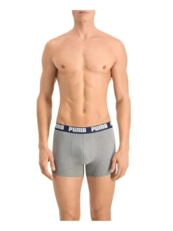 Lot de 2 boxers classiques marine et gris en coton avec taille élastiquée