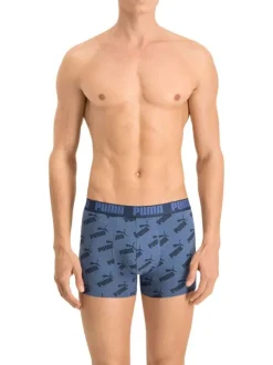 Lot de 2 boxers coton bleus logotypés fantaisie et uni
