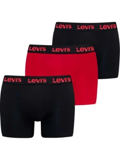 Lot de 3 boxers courts noir et rouge en coton avec ceinture élastiquée