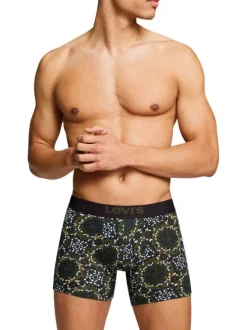 Lot de 2 boxers courts noir et vert en coton avec ceinture élastiquée