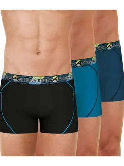 Lot de 3 boxers de sport bleus unis à coupe fermée et taille élastiquée brodée