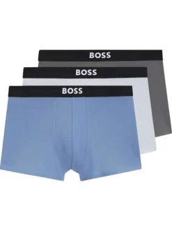 Lot de 3 boxers en coton bleu et gris unis avec taille élastiquée
