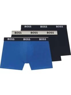 Lot de 3 boxers en coton bleu et noir unis avec une taille élastiquée