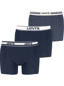 Lot de 3 boxers en coton bleus et blancs unis avec logo imprimé