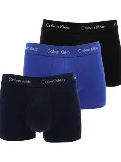 Lot de 3 Boxers en coton bleus unis avec taille élastiquées ton sur ton