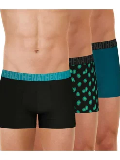 Lot de 3 boxers en coton bleus unis et imprimés et à taille élastiquée brodée