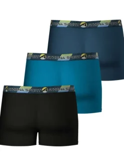 Lot de 3 Boxers en coton bleu unis avec une coupe fermée et ceinture rayée