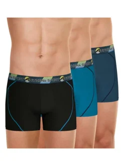 Lot de 3 Boxers en coton bleu unis avec une coupe fermée et ceinture rayée