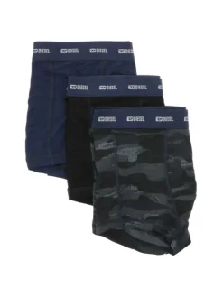 Lot de 3 boxers en coton marine et noir unis avec un imprimé camouflage