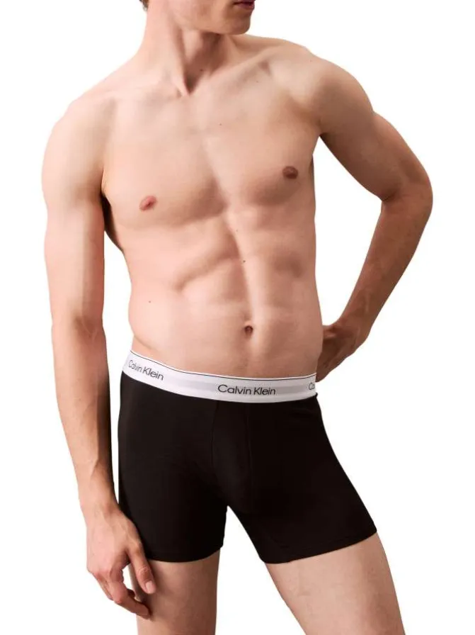 Lot de 3 boxers en coton multicolores unis longs avec le nom de la marque