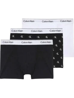 Lot de 3 boxers en coton noir/blanc uni avec des logos et une coupe ajustée
