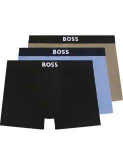 Lot de 3 boxers en coton noir, bleu et beige unis avec taille élastiquée