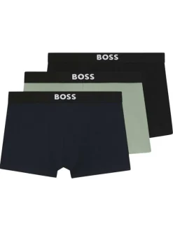 Lot de 3 boxers en coton noir, bleu marine et vert uni avec taille élastiquée