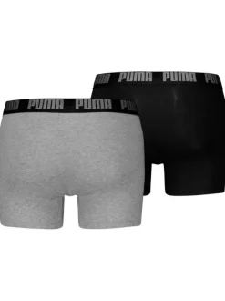 Lot de 2 boxers en coton noir et gris unis avec nom de la marque sur l'élastique