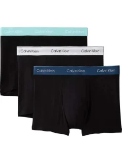 Lot de 3 boxers en coton noirs unis avec bandes élastiquées multicolores