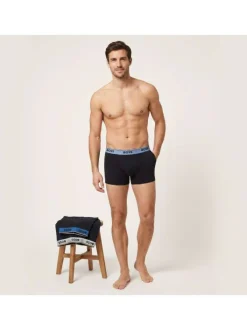 Lot de 3 boxers en coton noirs unis avec une taille élastiquée