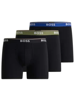 Lot de 3 boxers en coton noirs unis à coupe longue et à ceintures tricolores