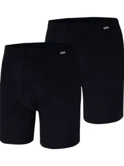 Lot de 2 Boxers en coton noirs unis à coupe longue et taille élastiquée