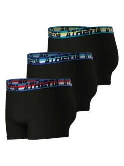 Lot de 3 boxers en coton noirs unis et à taille élastiquée brodée et de couleur