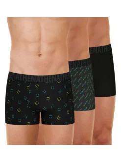 Lot de 3 Boxers en coton noir unis avec une coupe fermée et smiley imprimé