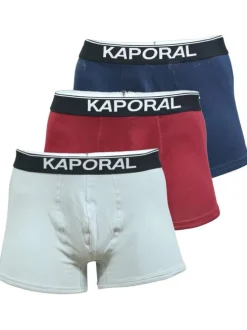 Lot de 3 Boxers en coton rouge, gris clair et marine uni avec une coupe fermée
