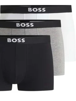 Lot de 3 boxers en coton tricolores unis avec le nom de la marque