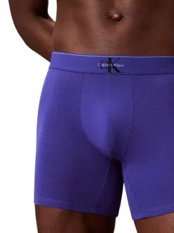 Lot de 3 boxers longs en coton bleus pourvus d'une ceinture élastiquée