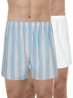 Lot de 2 boxers longs en coton multicolores unis avec une taille élastiquée